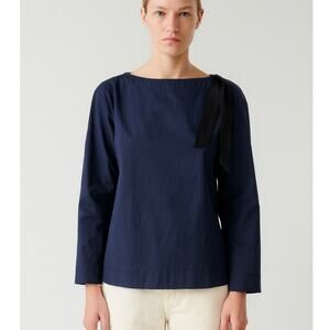 COS Long Sleeve Tie Shoulder Blouse Navy Blue